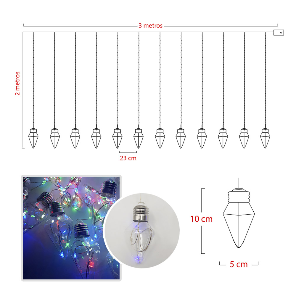 Extensión Micro LED Cortina 3X2m 384 Bombillos Diamante Multicolor 1629